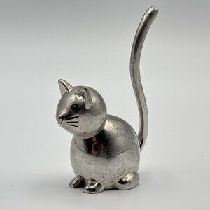 Sitting Cat Ring Holder Silver Chrome Metal Japan Long Tail Statue Umbra Zoola ?